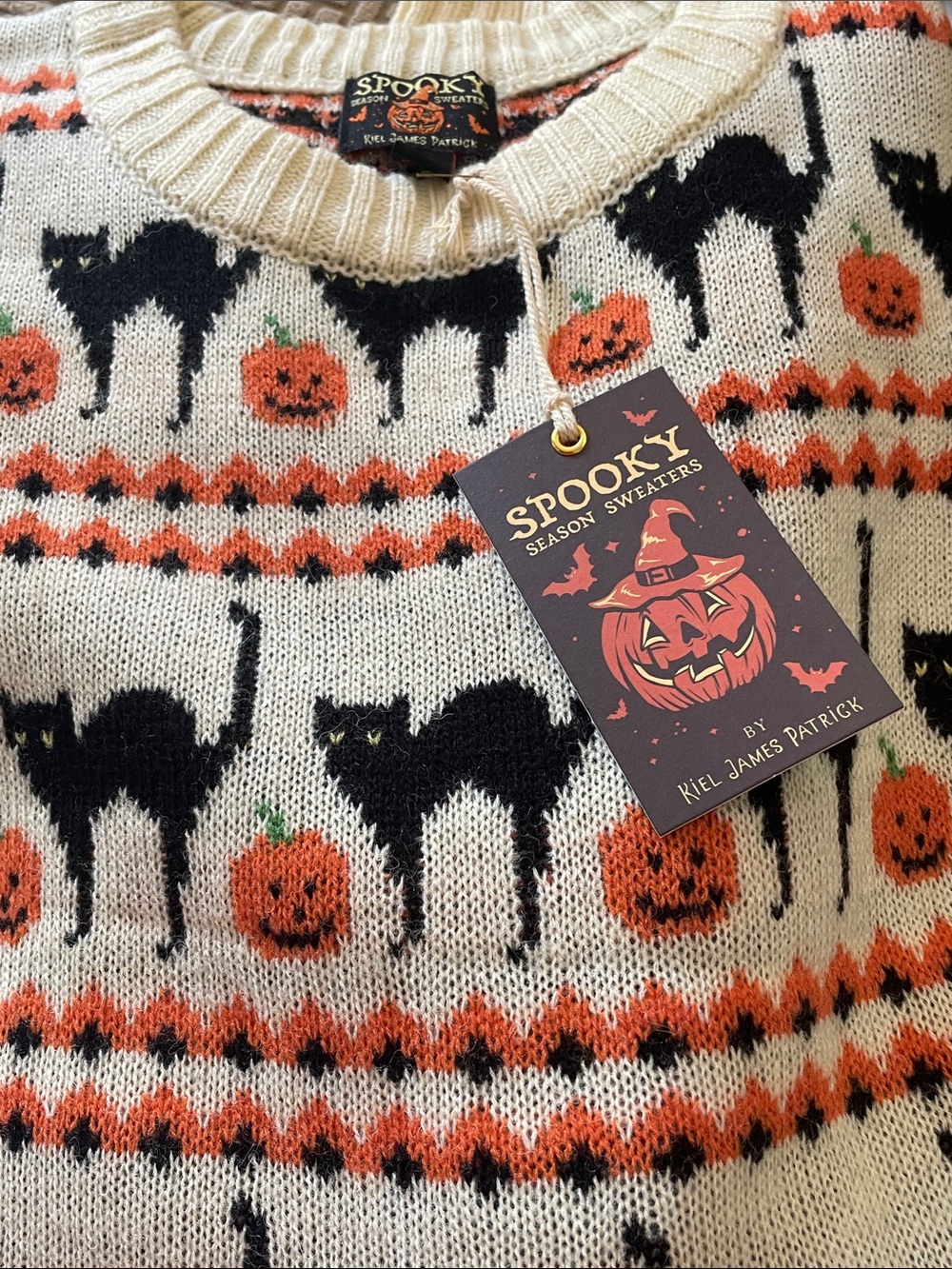 KJP Spooky Season Halloween Cat & Pumpkin Knit Sweater - Cream/Black/Orange - Picture 5 of 5